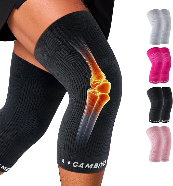 CAMBIVO Elite Motion Series Knee Brace for Women and Men (2 Pack), Ultra-Thin Lightweight Knee Compression Sleeve with Reflective Design for Pain Relief, Running, Workouts, Daily Use (Black, Small)