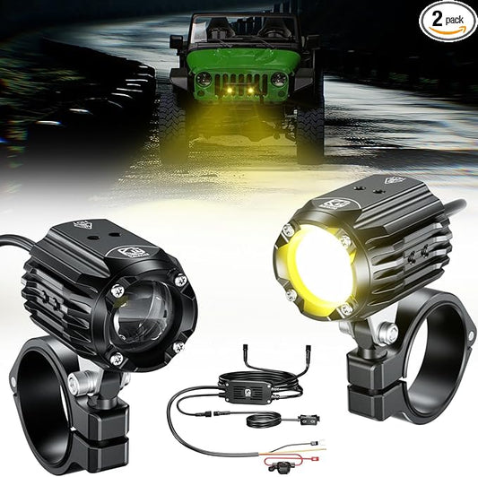 Kewig Motorcycle Auxiliary LED Lights Kits Driving Spotlights, 60W 5000LM Driving Offroad Light, White/Amber Combo Beam Light Waterproof Work Lights for Trucks Jeep ATV UTV Motorcycle