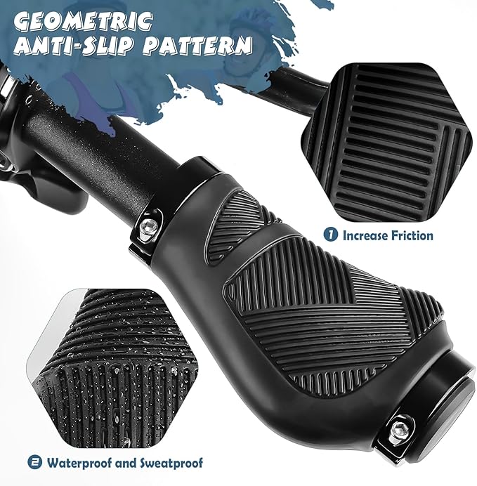 GXCROR Ergonomic Bike Handlebar Grips, Double Lock, Non-Slip Rubber, Universal 22.2mm, for MTB E-Bike