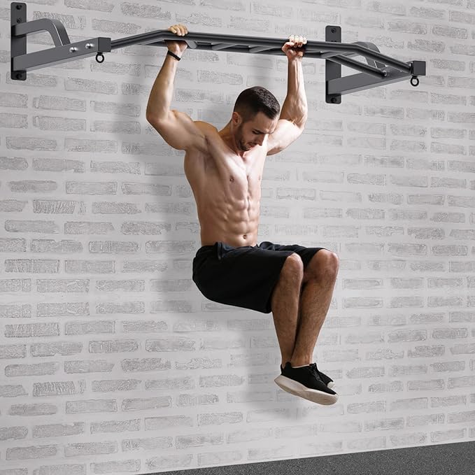 SELEWARE 48'' Heavy Duty Pull Up Bar Wall Mount Multi-function Chin up Bar with Home Gym Cable Pulley System LAT Pulldown Workout Attachments Heavy Bag Hanger