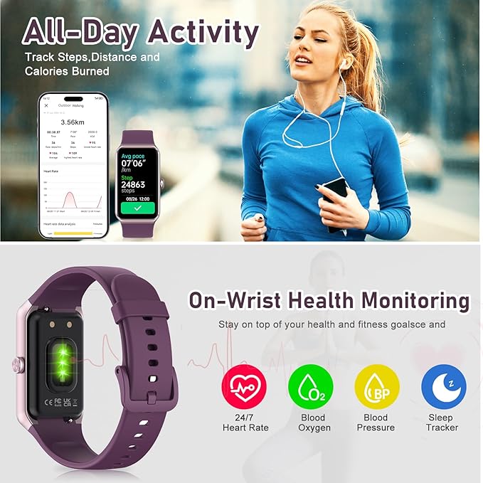 Fitness Tracker with Step Counter/Calories/Stopwatch, Activity Tracker, Health Tracker with Heart Rate Monitor, Sleep Tracker,1.47 Touch Color Screen, Pedometer Watch for Women Men