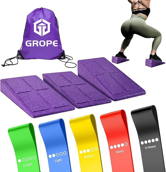 Slant Board Squat Wedge for Calf Stretching，3 Pcs 12" x 6.3" Foot Stretcher Balance Board for Plantar Fasciitis, Adjustable Foam Slant Board Wedge Great for Exercises