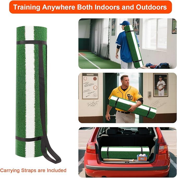 Baseball Hitting Mat, Home Plate Mat with Anti-Slide Rubber Back, 6’ x 4’ | 10’ x 3.8‘ | 12‘ x 6’ Portable Batters Box Turf Mat Baseball for Hitting Practice - Indoor and Outdoor Use