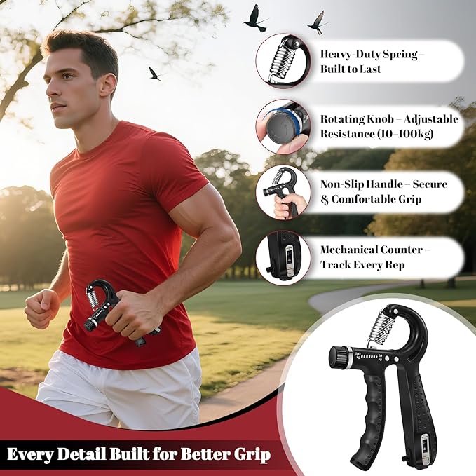 Grip Strength Trainer Forearm Strengthener Kit 8 Pack, Adjustable Hand Gripper Strengthener 10-100KG, Finger Strengthener Exerciser, Grip Ring and Hand Exercise Stress Balls for Arthritis Hand Therapy