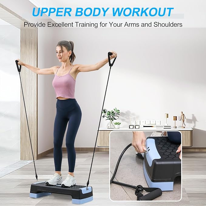 4-in-1 Adjustable Aerobic Step Platform (4"/6") - Workout Stepper with Resistance Bands, Non-Slip Balance Board - Home Gym Equipment for Step Training, Cardio, Pilates & Physical Therapy