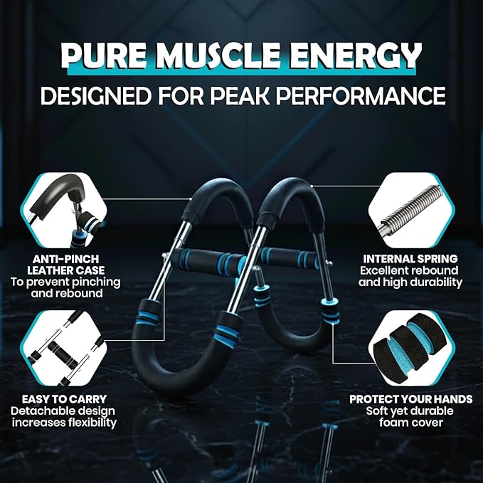 IRON VIBE Twister Arm Trainer for Men – Adjustable Resistance 40-140lb – Ergonomic 27° Chest & Biceps Workout Bar – Portable & Detachable Home Gym Fitness Equipment