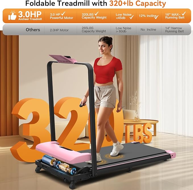 ANCHEER 4 in 1 Under Desk Treadmill with Incline - 2s Folding/Max 300 lb Capacity Walking Pad - Compact Electric Treadmill for Home, Gym, or Office with LED Touch Screen and Remote Control