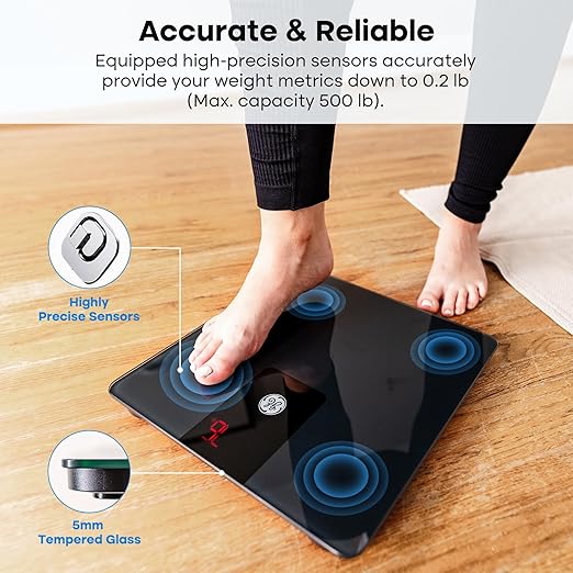GE Bathroom Scale for Body Weight, Digital Weight Scales 500lb Heavy Duty Measuring Device for People Accurate BMI Weighing Machine with Bluetooth