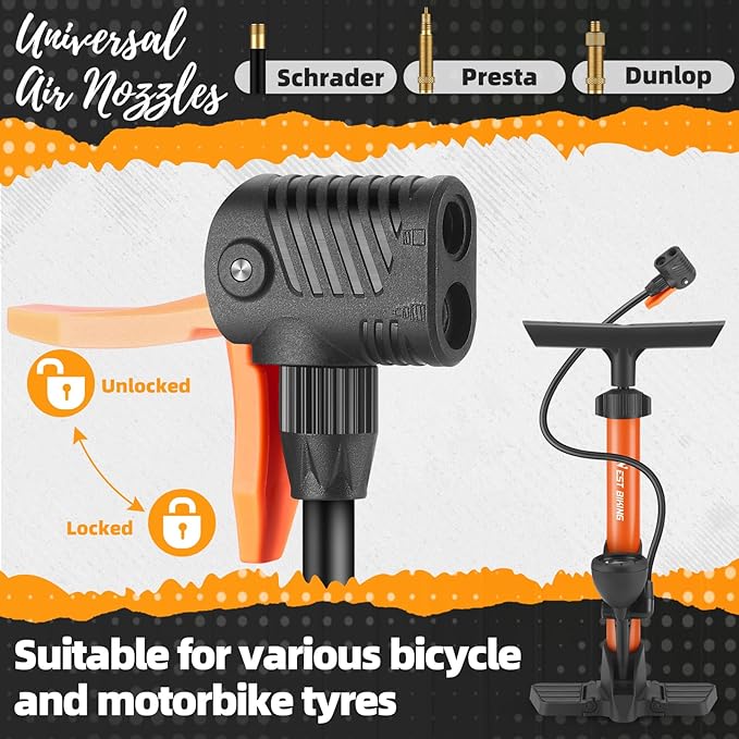 Bike Floor Pump, Bikes Pump with Gauge,Bicycle Air Pump with High Pressure 160 Psi, BikeTire Pump with Presta Schrader Valves，Portable Hand Pump Bike, Fits Road Bikes MTB E-Bike, Ball