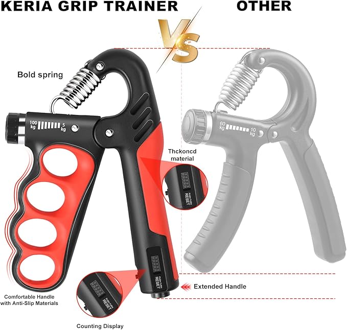 Keria Adjustable Hand Grip Strengthener(11-220Lbs), Grip Strength Trainer with Auto-Click Digital Counter, Ergonomic Forearm Trainer for Athletes, Musicians, Physical Therapy