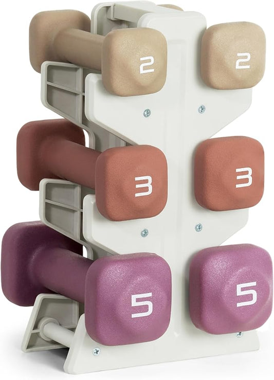 Tone Fitness Neoprene Dumbbell Set with Storage Rack – Non-Slip, Anti-Roll Hand Weights for Home Gym Workouts | 20 lb, 32 lb, & 50 lb Options