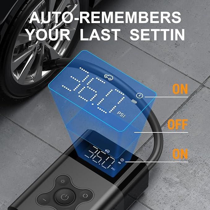 Tire Inflator Portable Air Compressor, 150 PSI Air Pump for Car, Electric Bike Pump with Digital Tire Pressure Gauge, Portable Tire Inflator for Compact Car, Electric Motorcycle, Bike (Black)