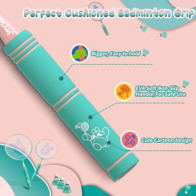 JOY SPOT! Kids Badminton Rackets Set with Soft Grip, Oversize & Lightweight Shuttlecocks Racquet with Carry Bag for Children Youth, 2 Player Sport Game for Indoor Outdoor Backyard