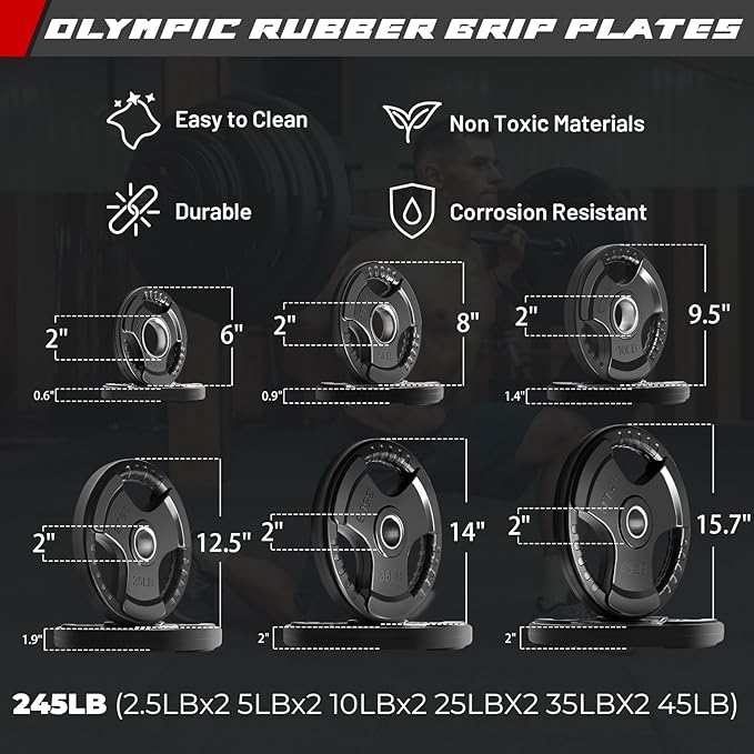 RitFit Barbell Weight Set - 4/6FT Olympic Barbell with Weight Plates (55-275LB Total) - Weightlifting Equipment for Squats, Curls, Deadlifts, Presses, Hip Thrusts