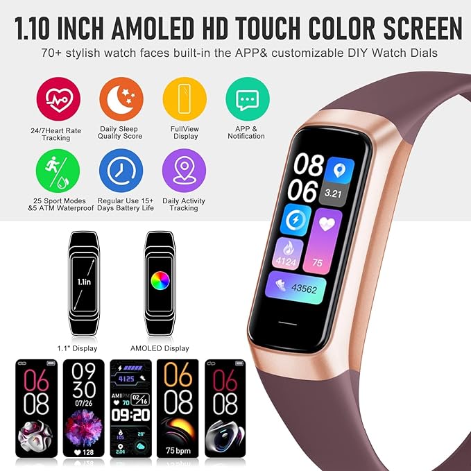 Fitness Tracker, Blood Pressure Watch with 24/7 Heart Rate, Step Counter for Walking, Step Trackers Activity Pedometer for Women Men Android iOS