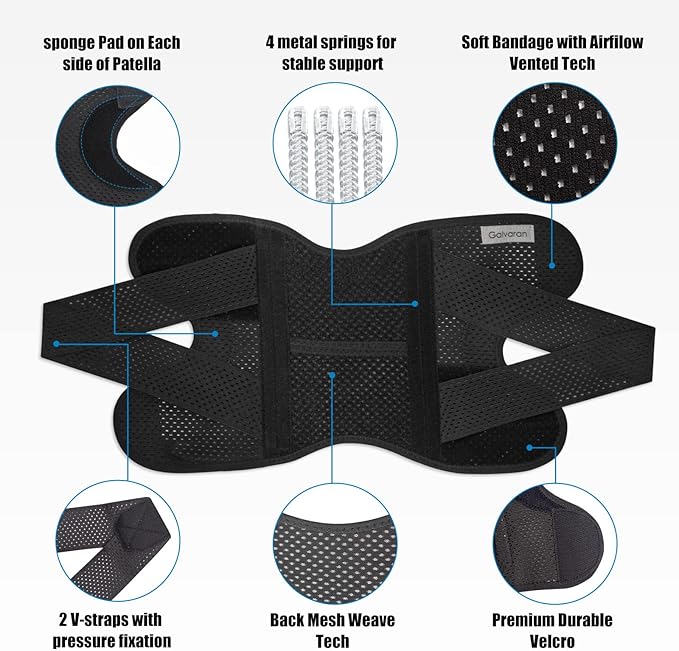 Galvaran Knee Brace with Side Stabilizers for Meniscal Tear Knee Pain ACL MCL Arthritis Injuries Recovery, Breathable Adjustable Knee Support for Men and Women