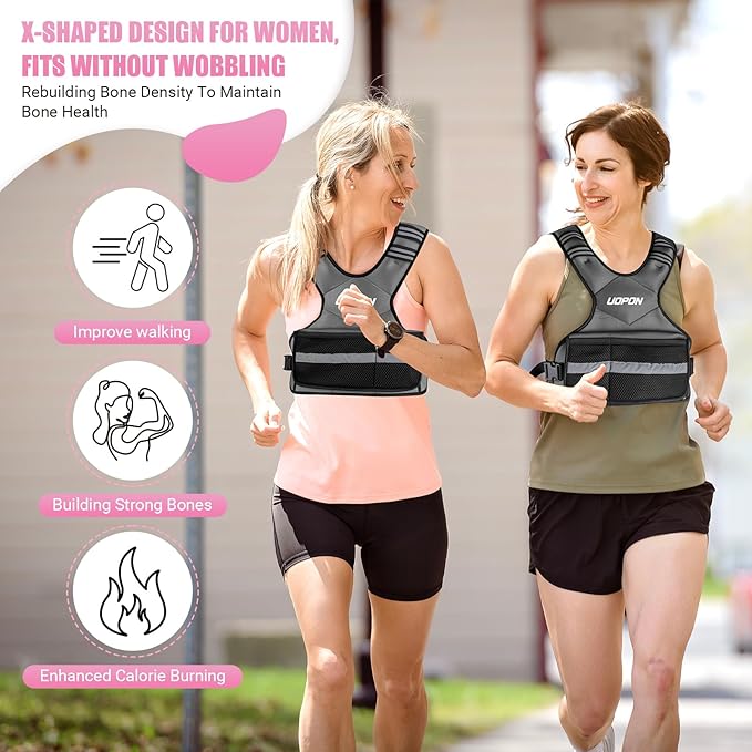Adjustable Weighted Vest for Women, 6-12 Lbs Rucking Vest with 6 Ironsand Weights, Great Weighted Vest with Plus Pockets & Reflective Strips for Running, Walking, Workout and Strength Training