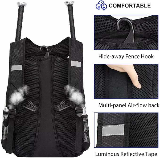 Baseball Bag Softball Backpack - Youth Adult T Ball Bat Equipment Bag with Bat Helmet Holders, Shoe Compartment