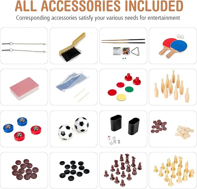 Goplus 10-in-1 Combination Multi Game Table Set, Adult Size Combo Game Table W/Foosball, Table Tennis, Pool, Air Hockey Table, Bowling, Chess, Checkers, Backgammon for Family Game Night