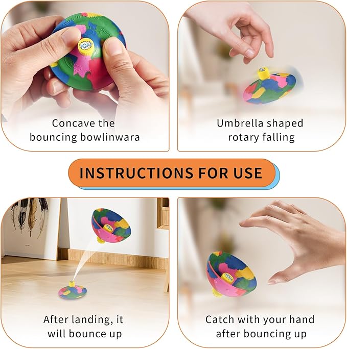 6in1 Bounce Bowls Ball Fidget Toy for Kids & Adults Spinning Stress Relief, Pop Up Outdoor Game Sports Fingertip Toy for School, Birthday Party Favors, Goodie Bag Fillers for Boys and Girls