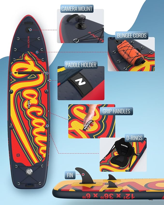Inflatable Stand Up Paddle Board 12' with Kayak Seat & Dual Paddles – Premium SUP Board for Adults & Families Includes Kayak Conversion Kit, Pump, Leash & Accessories – Stable Wide Deck for Beginners