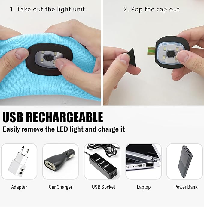 ATNKE 4 LED Lighted Sport Sweatband,USB Rechargeable Running Head Band Lamp High Stretch Wicking Gifts for Men and Women