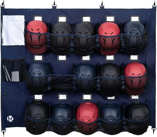 Baseball/Softball Dugout Organizer - 15+ Helmet & Glove Storage Bag, Military-Grade 900D Fabric & 6 Reinforced Steel Hooks