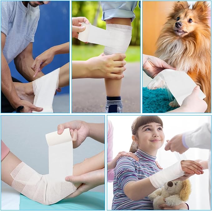 Treela 48 Pack Self Adhesive Wrap Bandage Bulk, Self Adherent Cohesive Bandage Elastic Athletic Tape Breathable Wound Tape for Stretch Athletic Sports Wrist Ankle(White,3 Inch X 5 Yard)