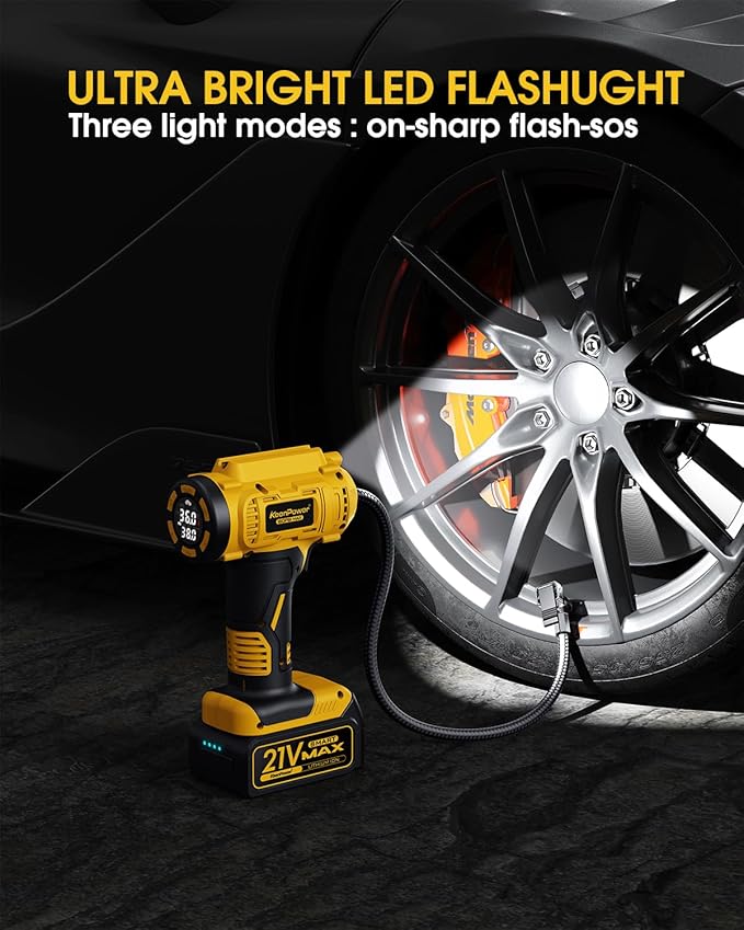 Cordless Tire Inflator Portable Air Compressor, 160PSI Car Tire Air Pump, 21V Rechargeable Battery Powered Air Compressor, Dual Power, Larger HD Digital Gauge w/4+N Smart Modes (Yellow)