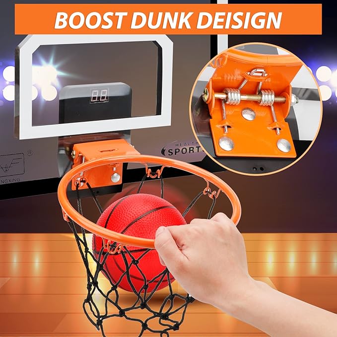 Larger 17" x 12" Indoor Basketball Hoop with 9" Large Dunk Rim for Kids, Over The Door Basketball Hoop 4 Balls, Wall Mount Hoops for Yard Outdoor Shatterproof Backboard- Complete Accessories Included