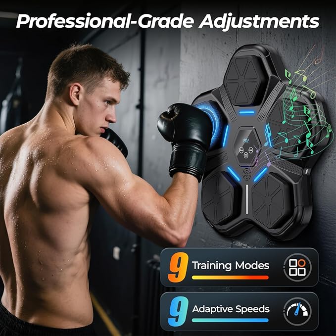 Music Boxing Machine - Smart Bluetooth Boxing Training Machine, Wall-Mounted Punching Trainer with LED Display, 9 Modes & Boxing Gloves for Home Office Gym