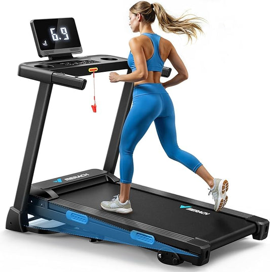MERACH Foldable Treadmill with Incline, 7.5MPH Quiet Treadmills for Home with Double Deck Technology, 4 Silicone Shock Cushion, Heart Rate Monitoring,16.5" Wider Belt, APP