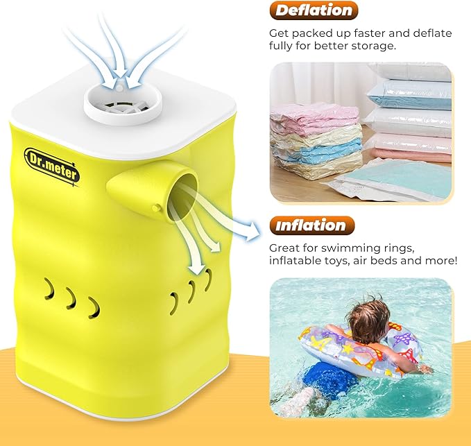 Dr.meter Air Mattress Pump: Rechargeable 6000mAh Portable Battery Air Pump, Quick-Fill Electric Air Inflator Deflator for Outdoor Camping Inflatable Bed Pool Boat Float Raft Swimming Rings Vacuum Bag
