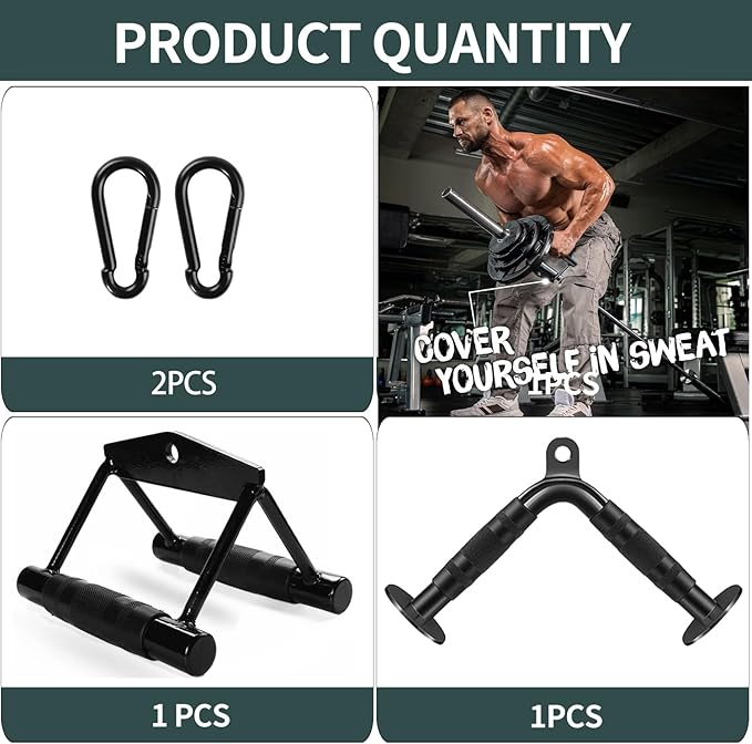 Cable Attachments for Gym, Cable Machine Attachment Set, LAT Pulldown Attachments, Cable Machine Accessories, Tricep Pull Down Attachment, Home Gym Accessories