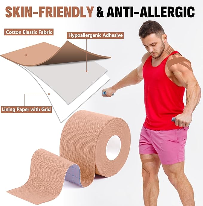 16 Rolls Kinesiology Tape, 2 inch x 16.4 Feet Waterproof Athletic Tape, Uncut Kinetic Tape, Elastic Muscle Tape, Sports Tape, Knee Tape for Exercise and Daily Use - Skin Color