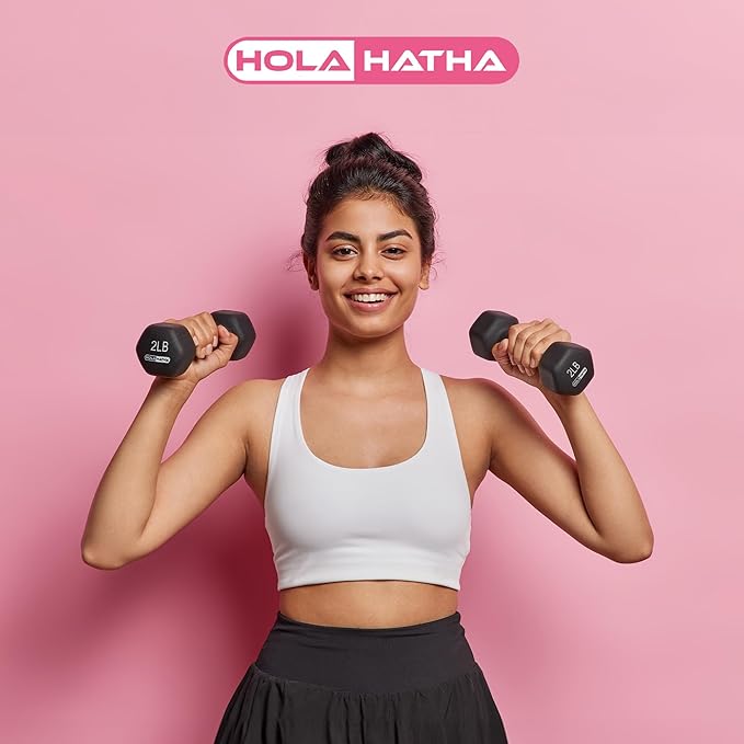 HolaHatha 2, 3, 5, 8, and 10 Pound Neoprene Dumbbell Free Hand Weight Set with Rack, Ideal for Home Exercises to Gain Tone and Definition, Pastel