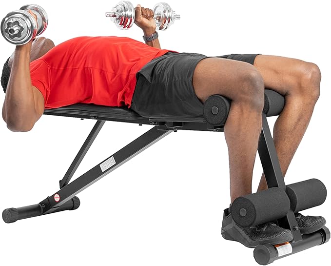 Sunny Health & Fitness Compact Premium Incline Bench Press Bar Rack Set & Optional Leg Extension Developer, Preacher Curl for Solid Strength Training Home Gym