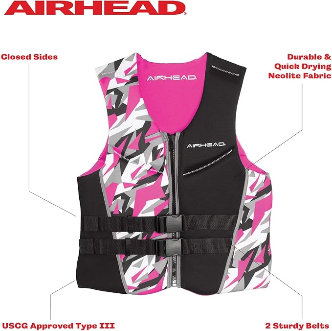Airhead Women's CAMO COOL Kwik-Dry Neolite Flex Life Jacket, US Coast Guard Approved