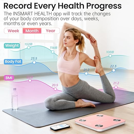 INSMART Smart Scale for Body Weight, Digital Bathroom Scale with BMI, Muscle Mass, Bluetooth Body Fat Scale,17 Body Composition Analyzer with Smart APP Sync Weight Scale, 400 lbs - Pink