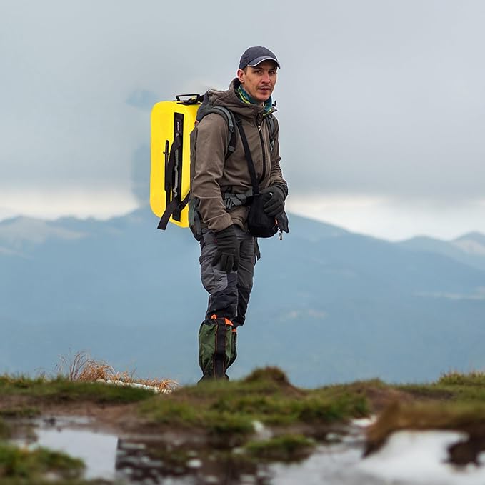 50L Waterproof Dry Duffle Bag Dry Backpack 840D TPU Heavy Duty Dry Bag,Rubber Airtight Zipper, for Kayaking,Boating,Motorcycling,Camping,Rafting,Surfing, Swimming,Fishing,Yellow