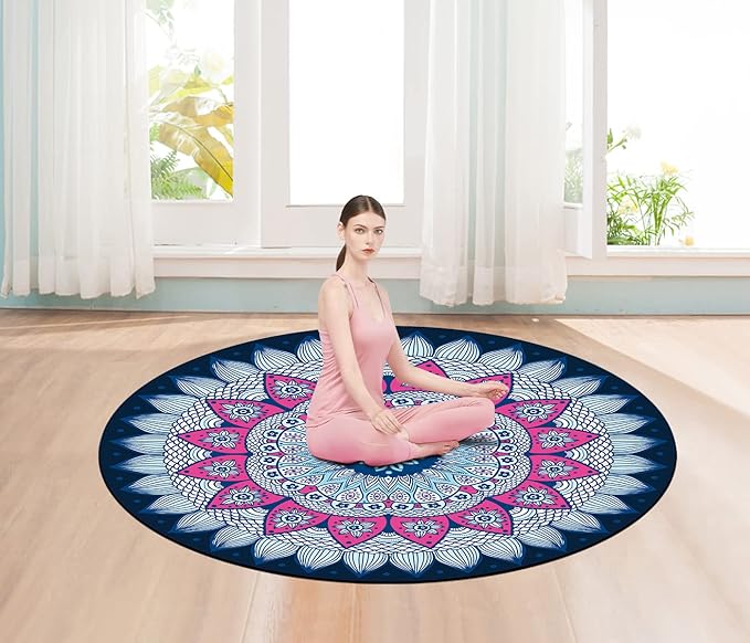 Pilates Mat Round Oversize Yoga Mat Suede Rubber Non-Slip Dia 140cm Exercise Mat Meditation Mat Workout Mat for Home Outdoor