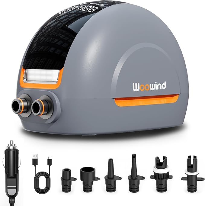 Woowind NW10 Paddle Board Pump Portable Sup Pump High Pressure 20 PSI Sup Air Pump, Dual Stage Inflation/Deflation, Type C/12V DC Electric Sup Pump for Inflatable Stand up Paddle Boards,Boats,Kayaks