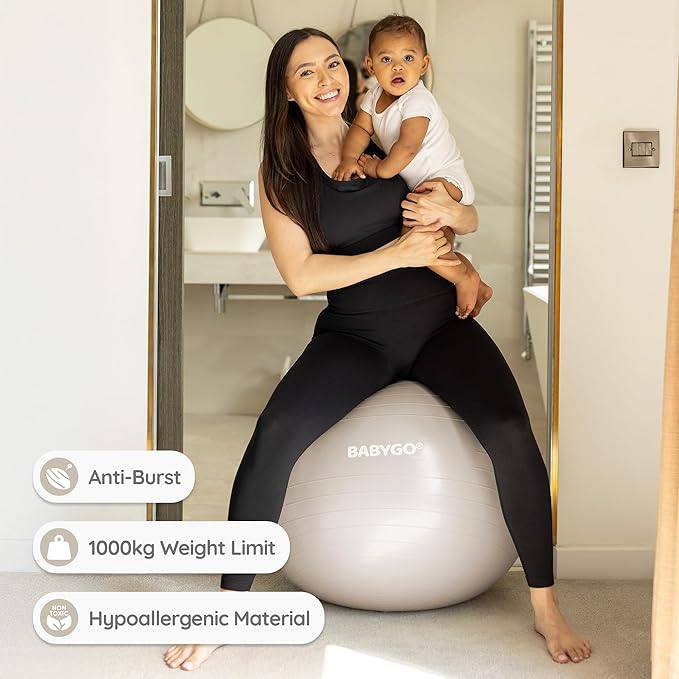 BABYGO Birthing Ball - Pregnancy Yoga Labor & Exercise Ball & Book Set Trimester Targeting, Maternity Physio, Birth & Recovery Plan Included Anti Burst Eco Friendly