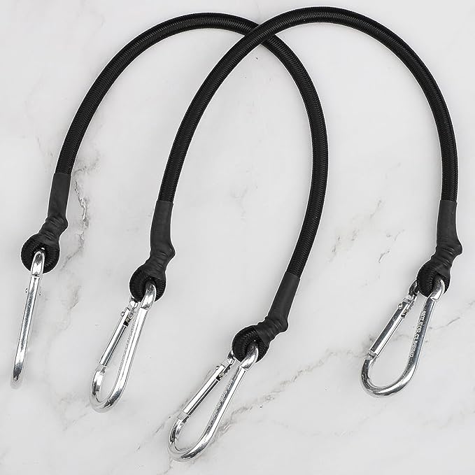 ZHOUBIN 18 Inch Black Bungee Cords with Carabiner Hooks, 2Pcs