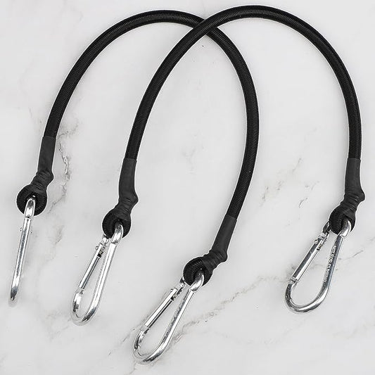 ZHOUBIN 18 Inch Black Bungee Cords with Carabiner Hooks, 2Pcs
