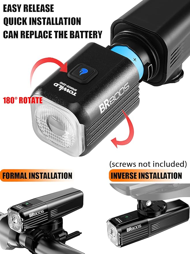 TOWILD BR1000 Bike Lights for Night Riding,1000 Lumen Lightweight Bike Front Light,Long Battery Life,Compatible with Garmin/GoPro Mount,3500mAh Rechargeable&Replaceable Battery,for Commuter Cyclists