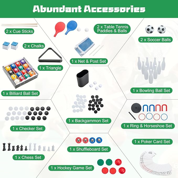 GYMAX 12 in 1 Multi Game Table, 48" Combo Game Table w/Billiards, Foosball, Ping Pong, Hockey, Shuffleboard, Bowling, Chess, Checkers, Backgammon and More for Party, Game Room, Family Night