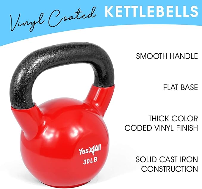 Yes4All Kettlebell Set Vinyl Coated Weights Combo for Full Body Workout Equipment Push up, Grip Strength Training, Dumbbell Weights Exercises