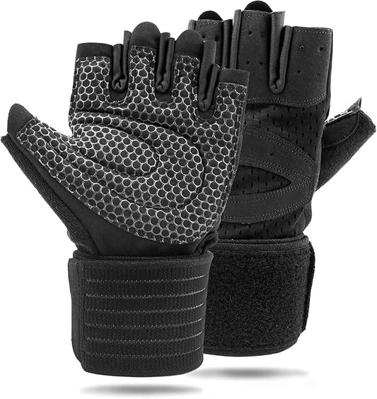 NewDoar Workout Gloves with Wrist Wrap Support Fingerless Gloves Weight Lifting Gloves for Fitness Exercise Weightlifting for Men Women Gym Accessories