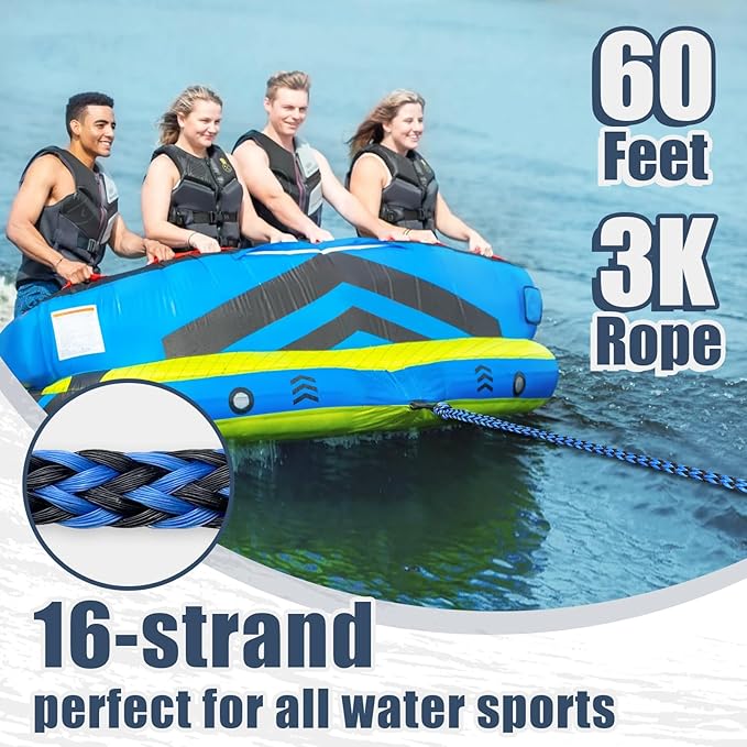 Boat Tow Rope 60ft 3-6K, Floating Ropes for Towable Tubes，Watersport Accessories